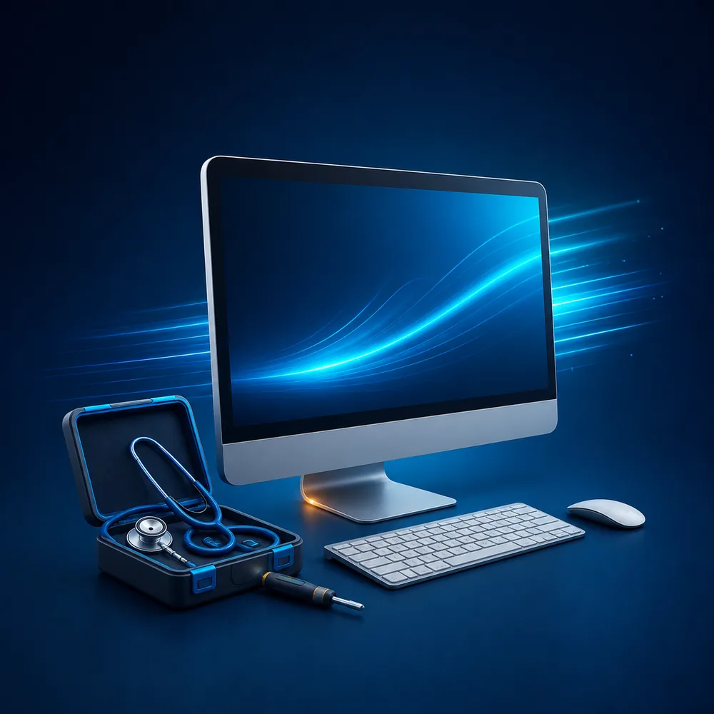 Computer mit Werkzeugen für PC- und Systemhilfe